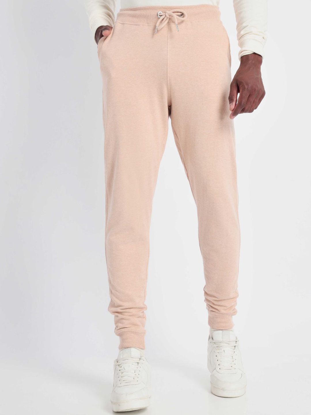 

NOBERO Men Mid-Rise Cotton Joggers, Peach
