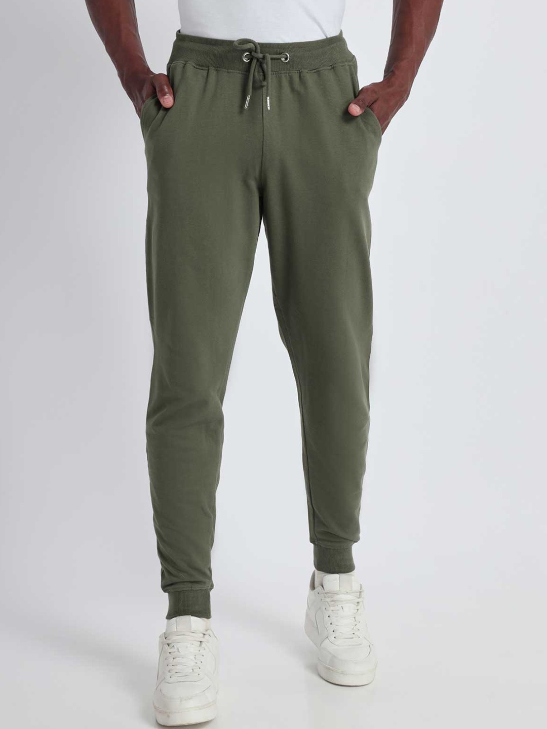 

NOBERO Men Mid-Rise Cotton Joggers, Olive