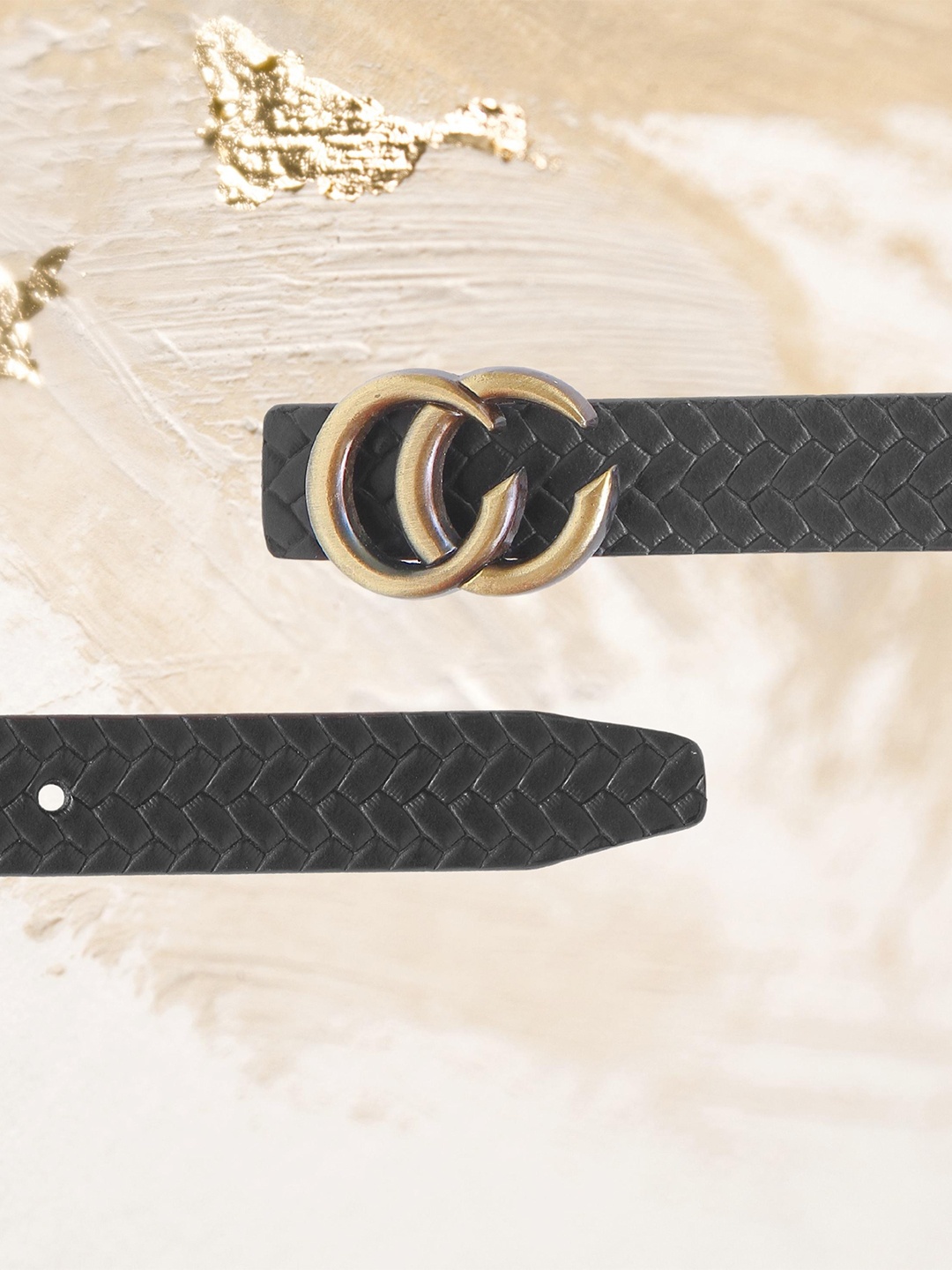 

Calvadoss Girls Textured Leather Wide Belt, Black