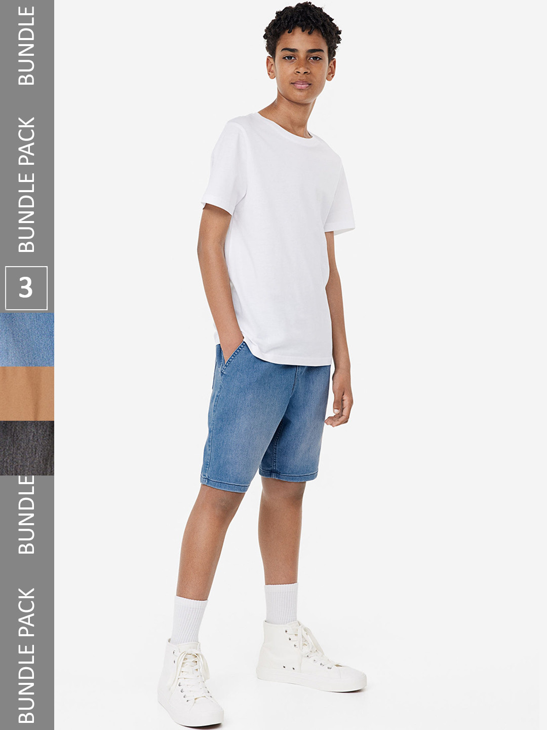 

H&M Boys 3-Pack Denim Pull-On Shorts, Beige
