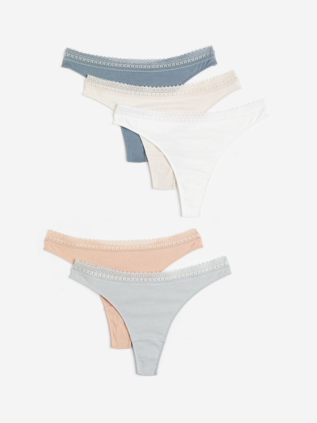 

H&M Women 5-Pack Cotton Thong Briefs, Beige