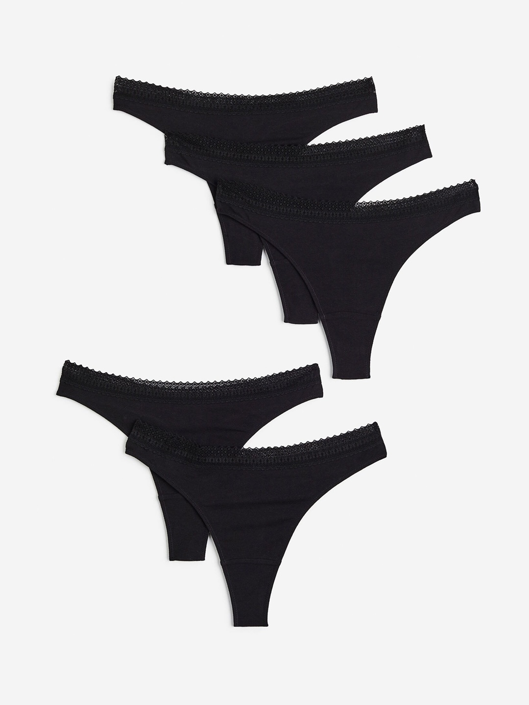 

H&M Women 5-Pack Cotton Thong Briefs, Black