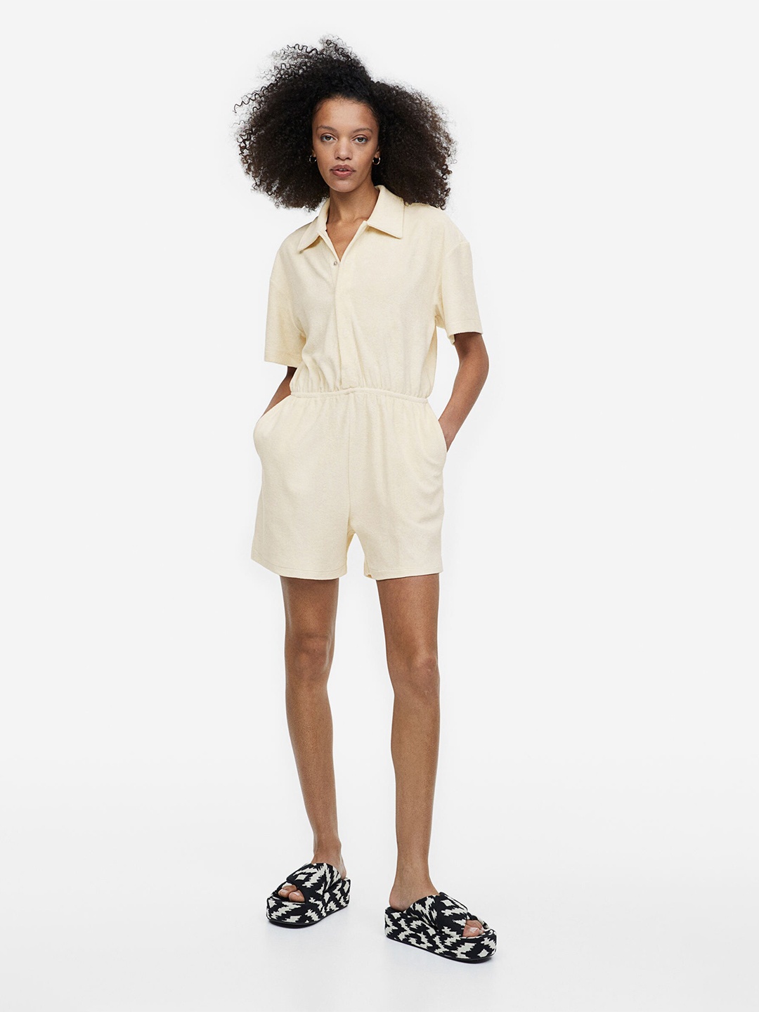 

H&M Women Terry Playsuit, Beige