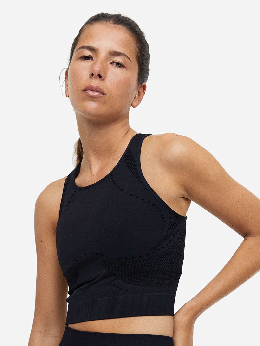 

H&M DryMove Seamless Cropped Sports Top, Black