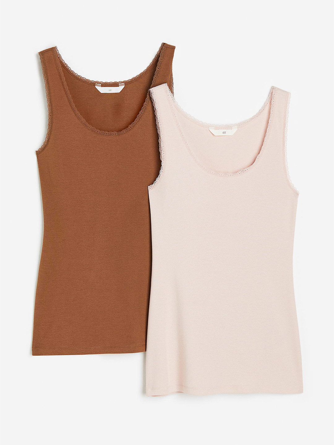 

H&M 2-Pack Lace-Trimmed Vest Tops, Brown