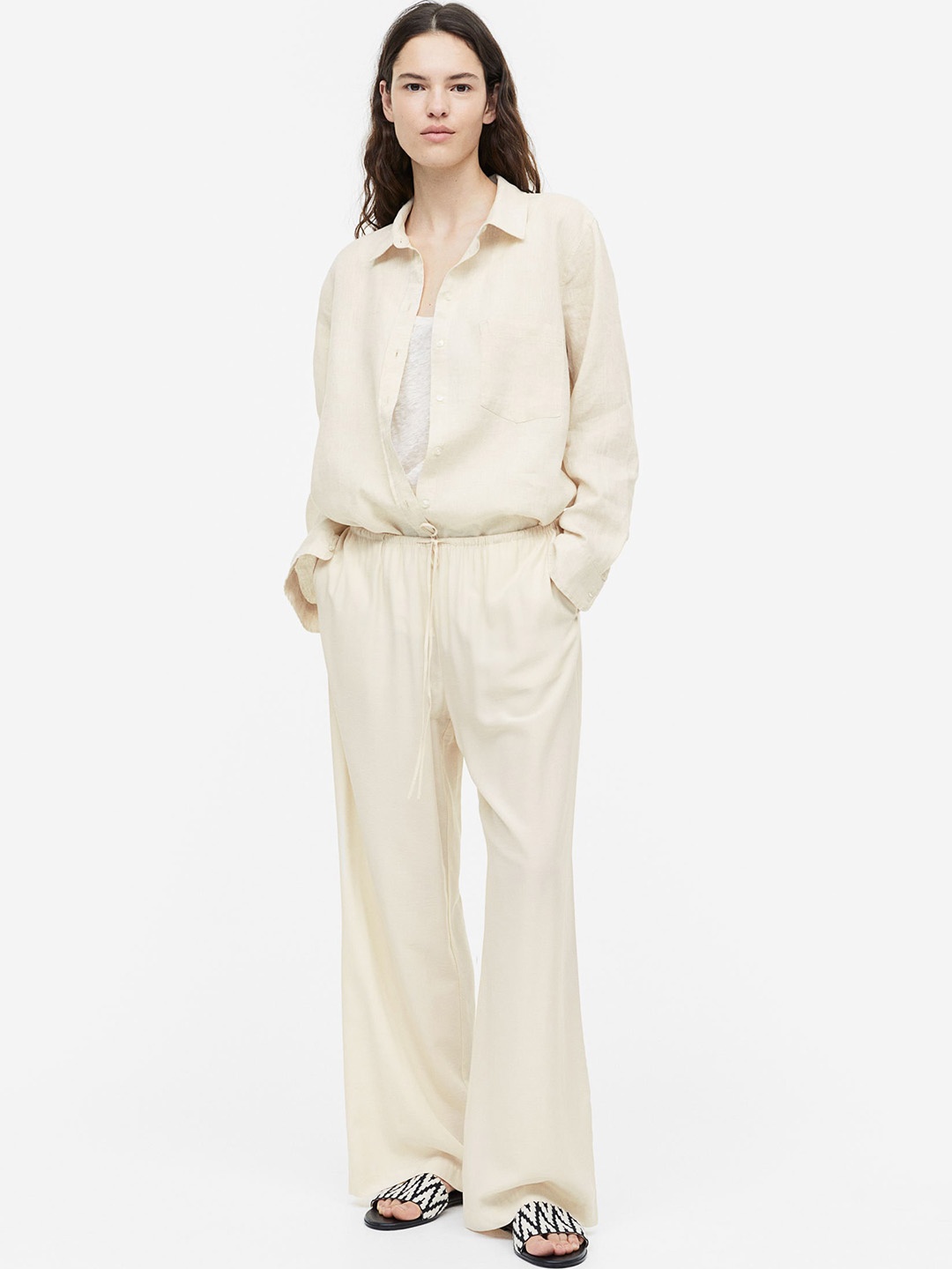 

H&M Women Wide Trousers, Beige