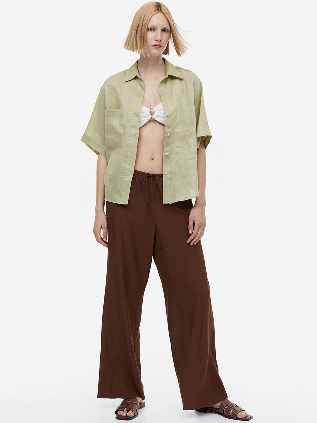 

H&M Women Wide Trousers, Brown