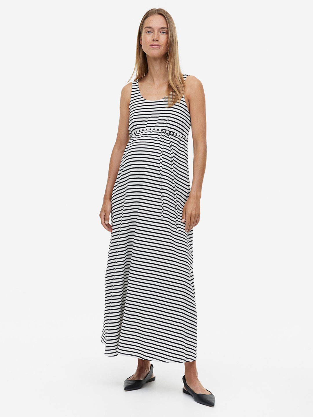 

H&M MAMA Calf-Length Cotton Dress, White