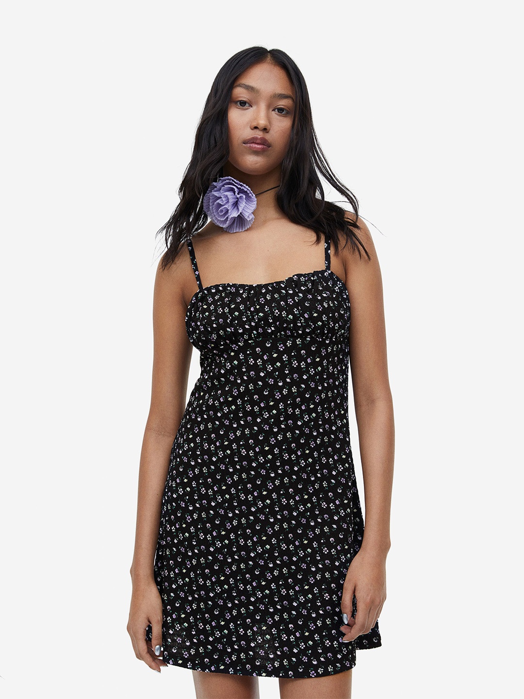 

H&M Crinkled Jersey Dress, Black