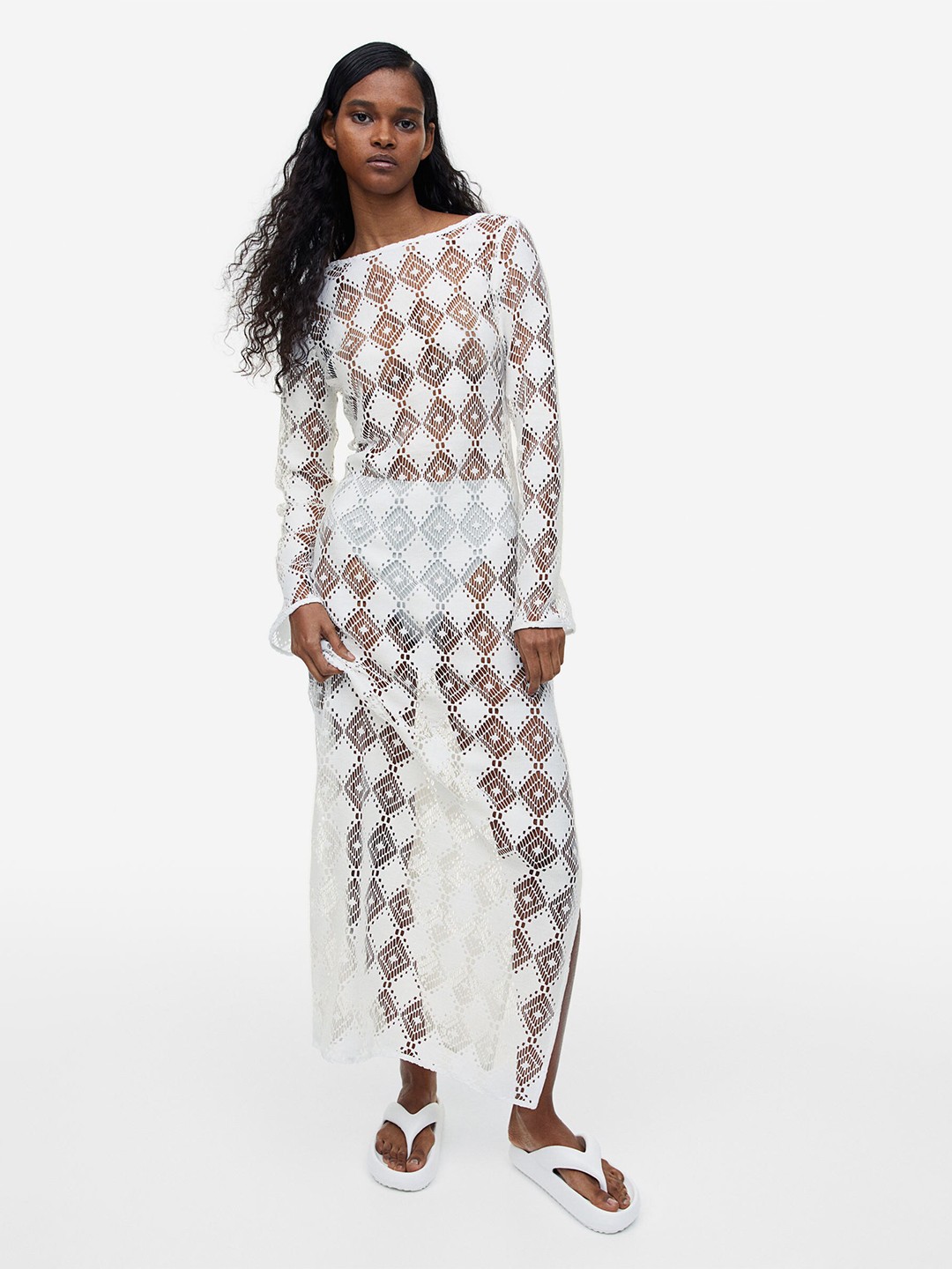 

H&M Open-Backed Crochet-Look Dress, White