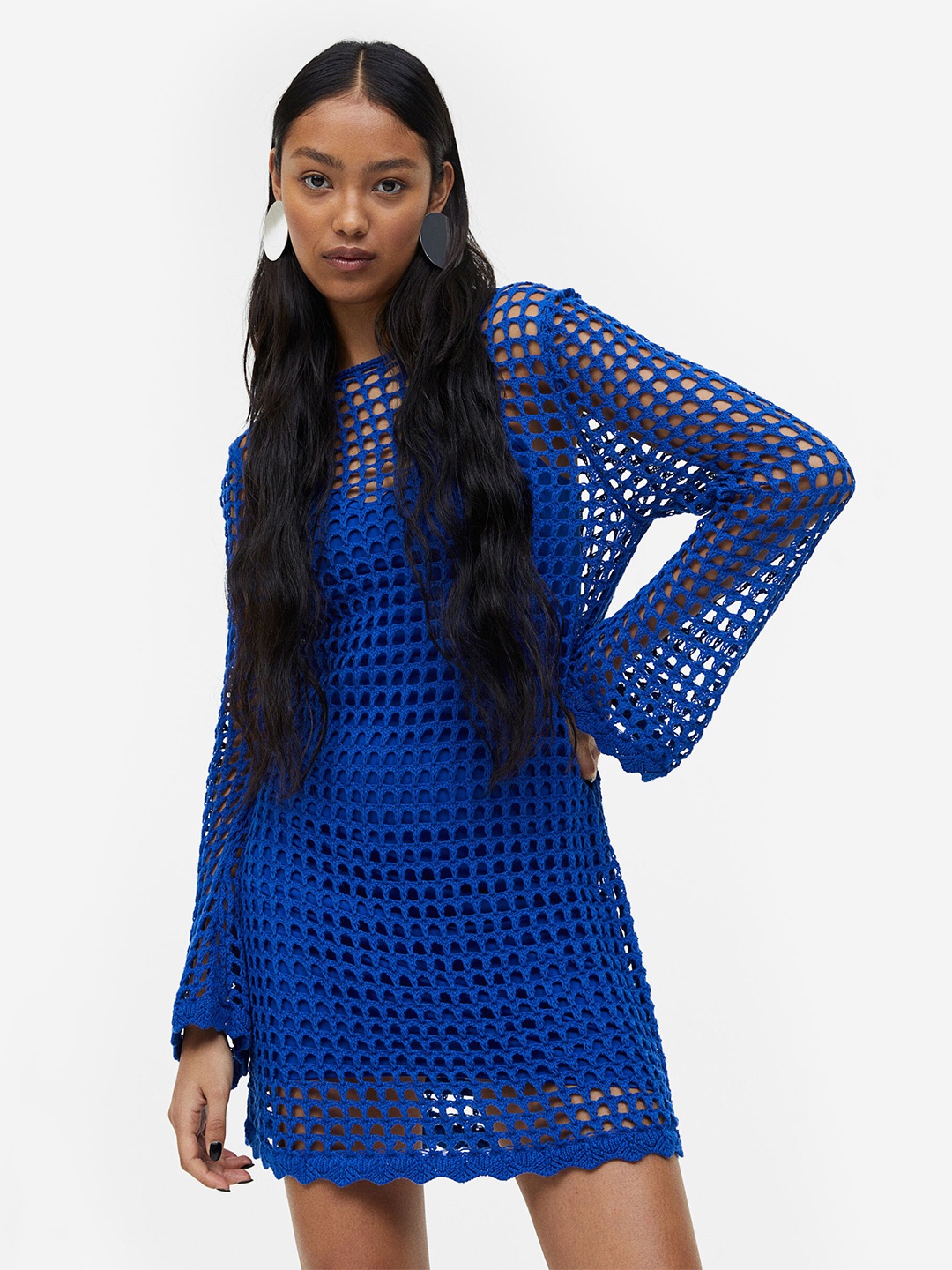 

H&M Hole-Knit Dress, Blue