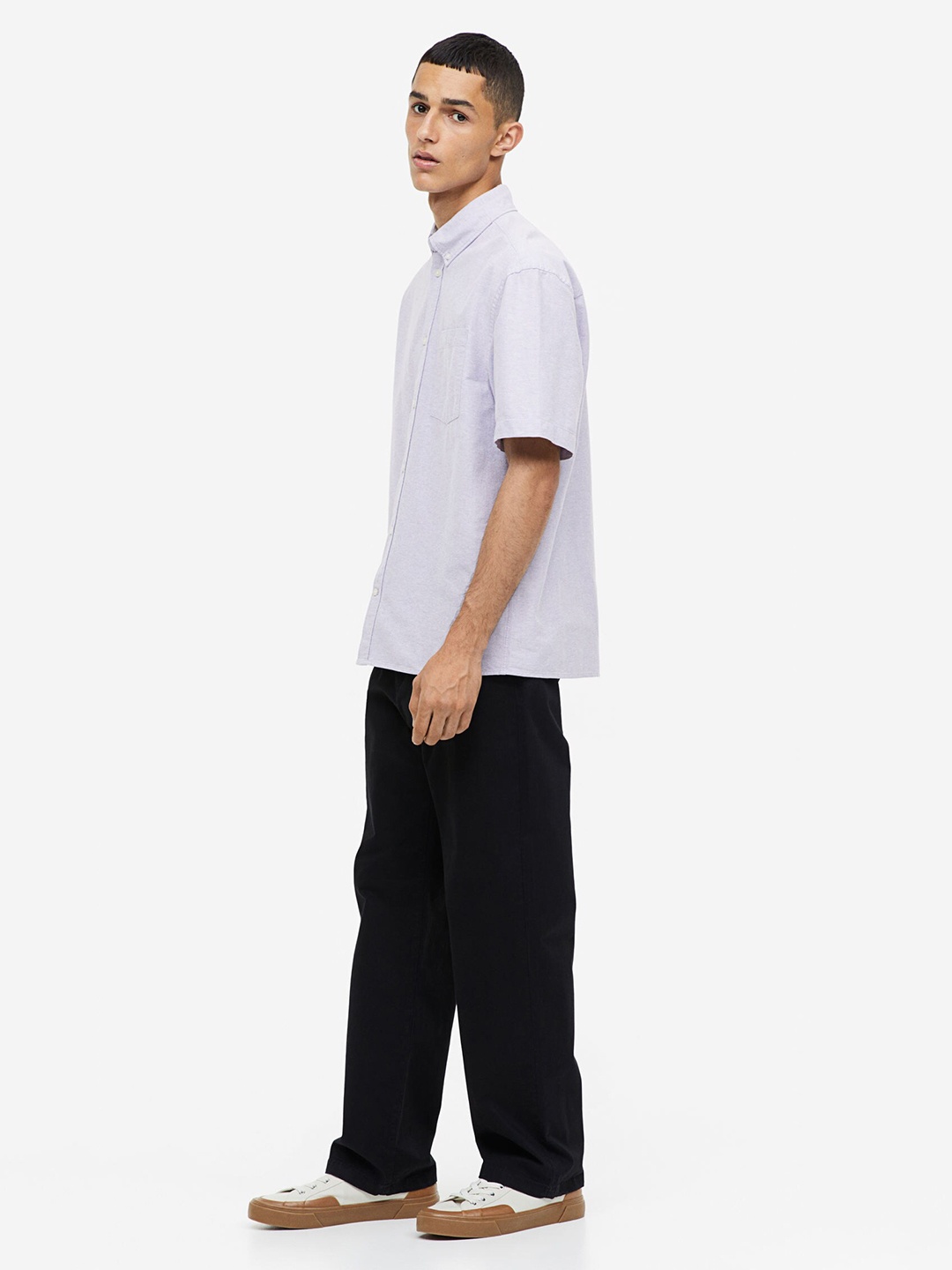 

H&M Men Relaxed Fit Short-sleeved Oxford shirt, Lavender