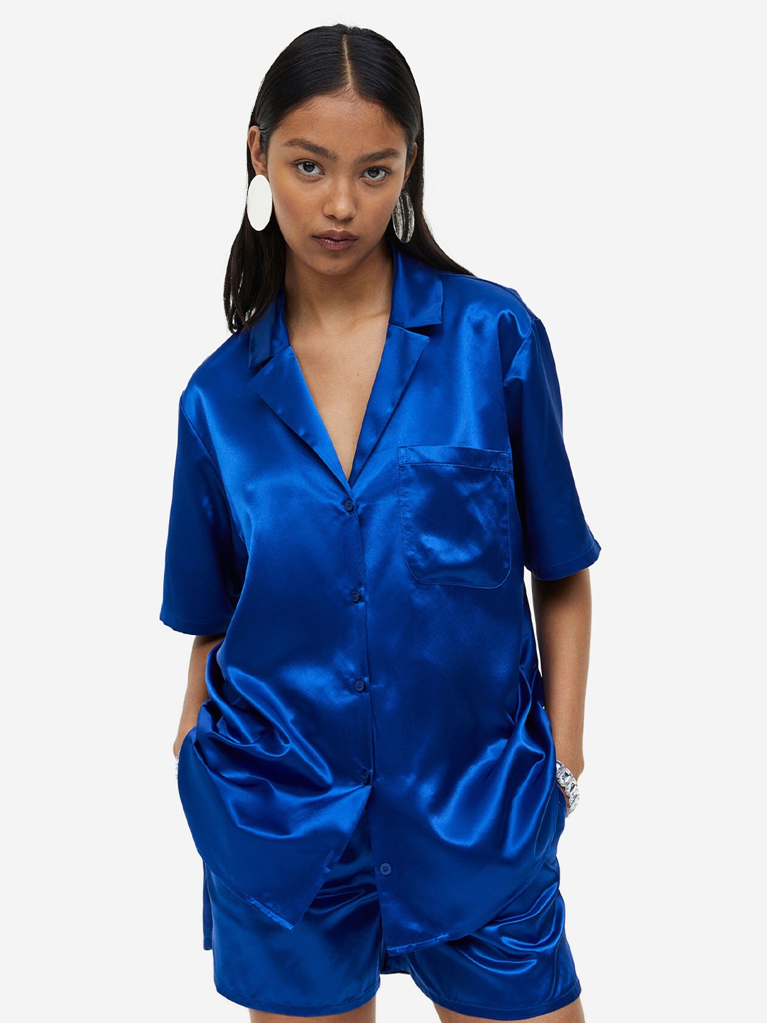 

H&M Women Satin Resort Shirt, Blue