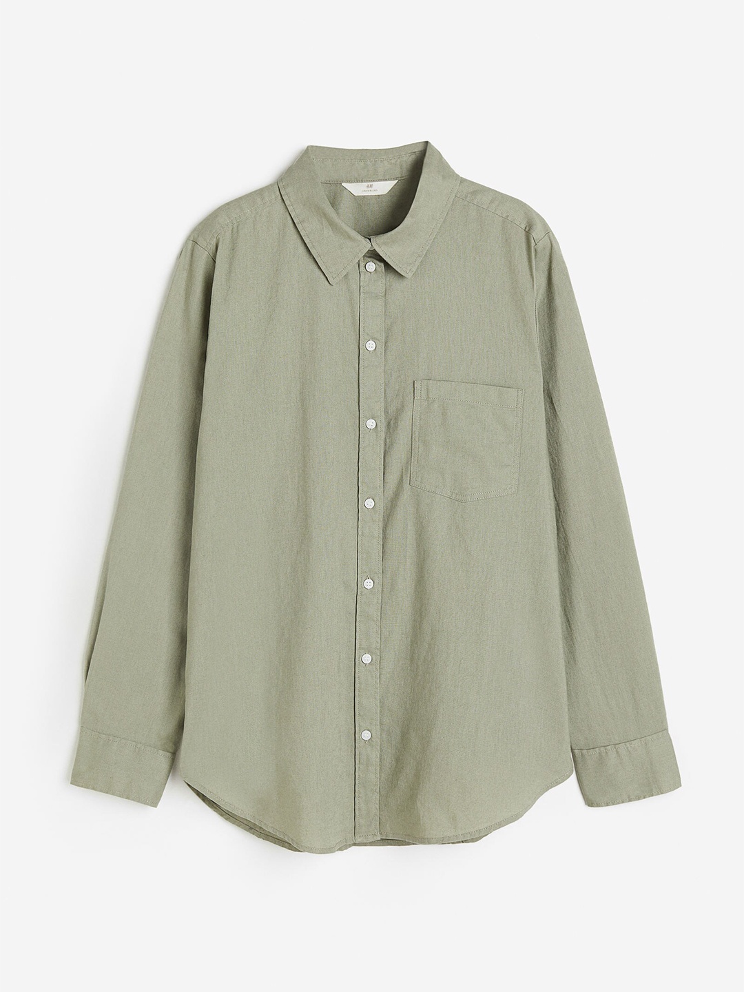 

H&M Women Linen-Blend Shirt, Olive