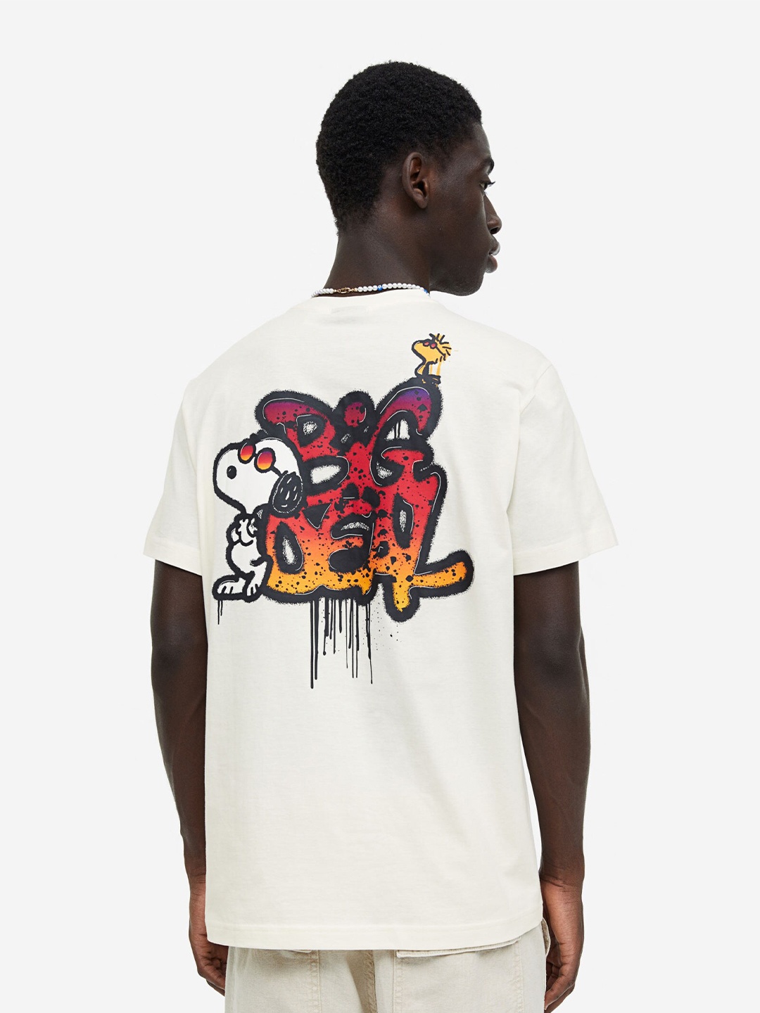 

H&M Men Regular Fit Snoopy Printed Pure Cotton T-shirt, White