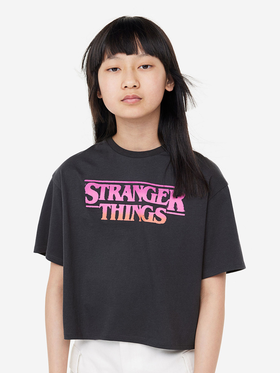 

H&M Girls Oversized Printed T-shirt, Black