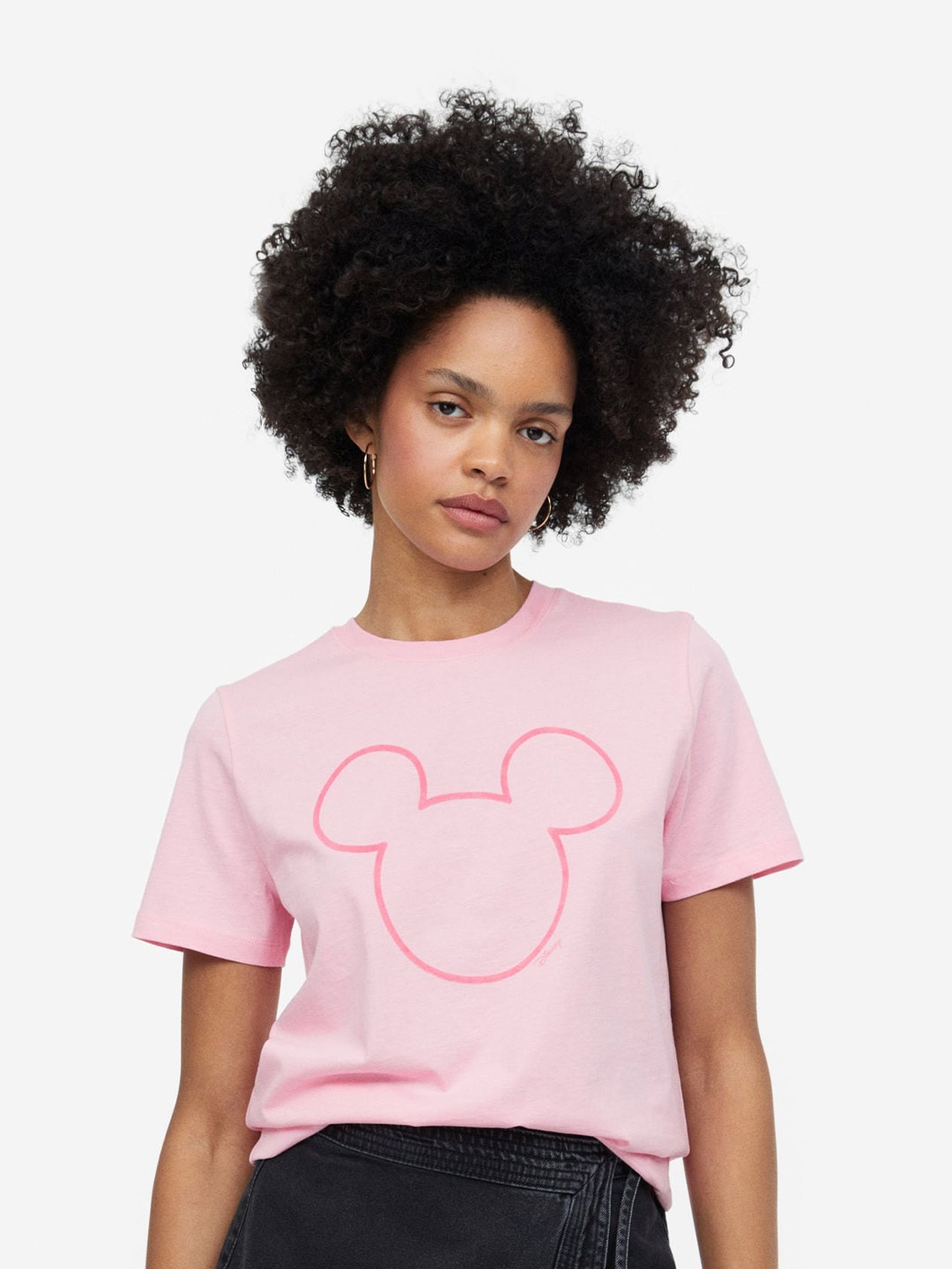 

H&M Women Mickey Mouse T-Shirt with A Motif, Pink