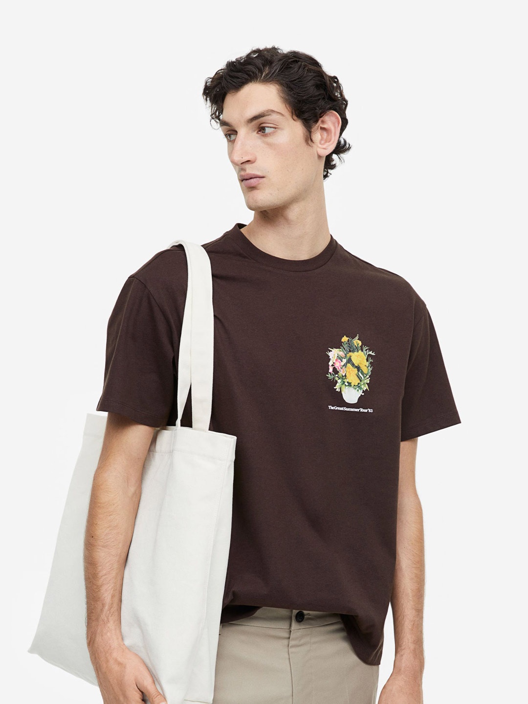 

H&M Men Relaxed Fit Printed T-shirt, Brown