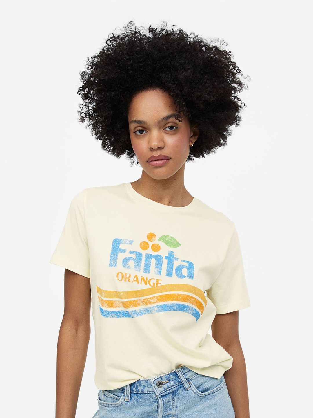 

H&M Women T-Shirt with A Motif, Yellow