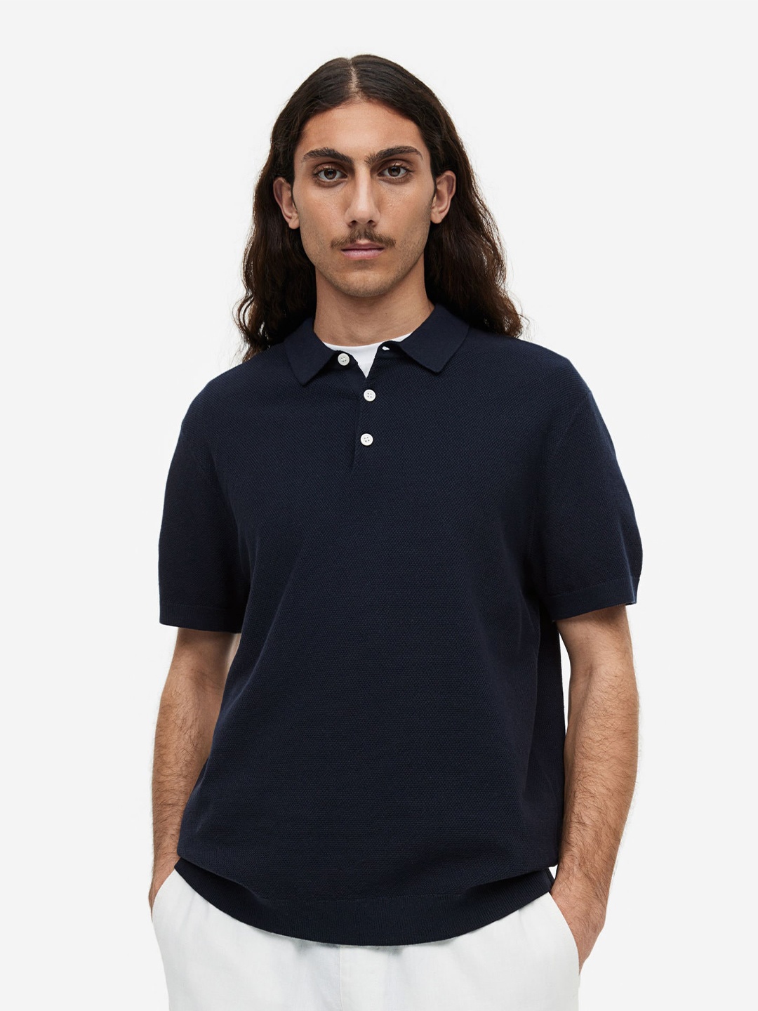 

H&M Men Cotton Regular Fit Polo Shirt, Blue