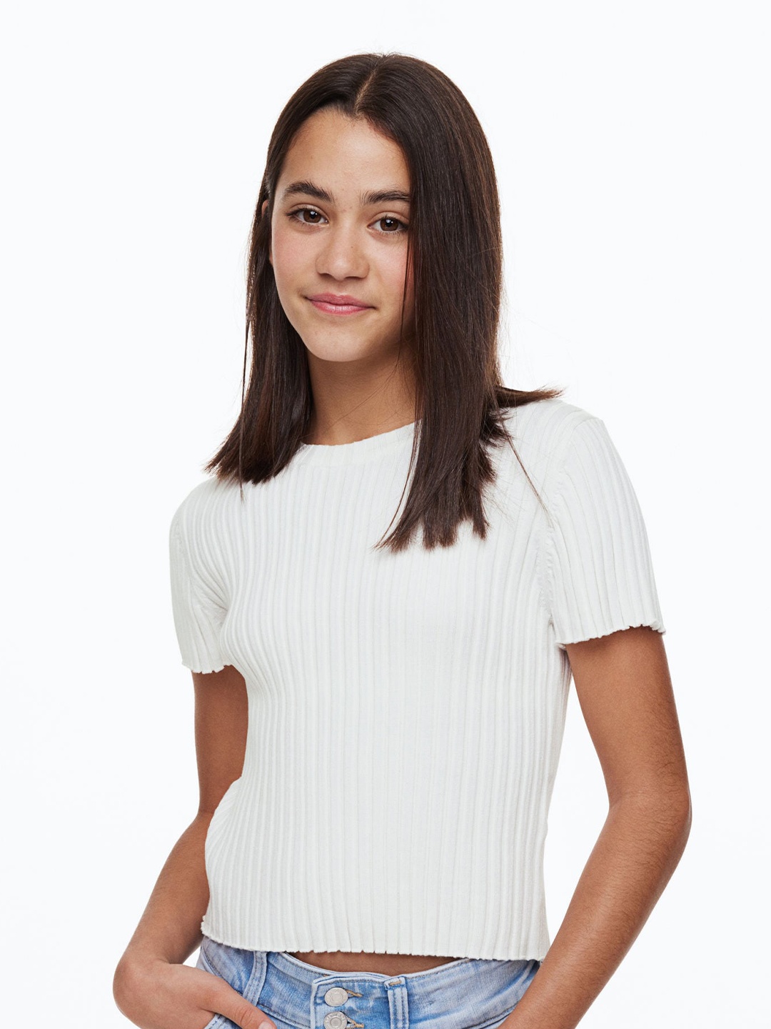 

H&M Girls Rib-Knit Top, White