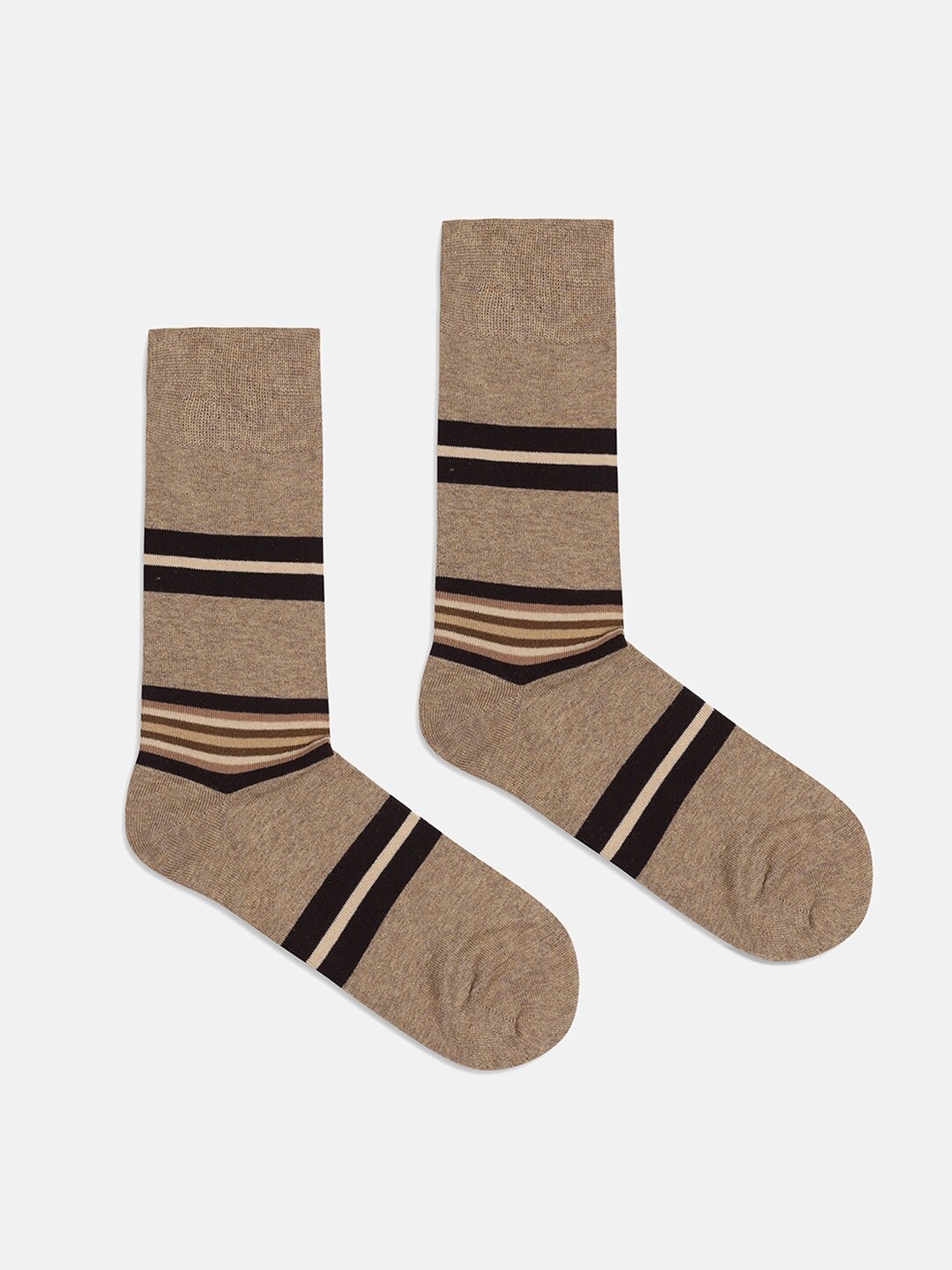 

Blackberrys Men Striped Calf Length Socks, Beige