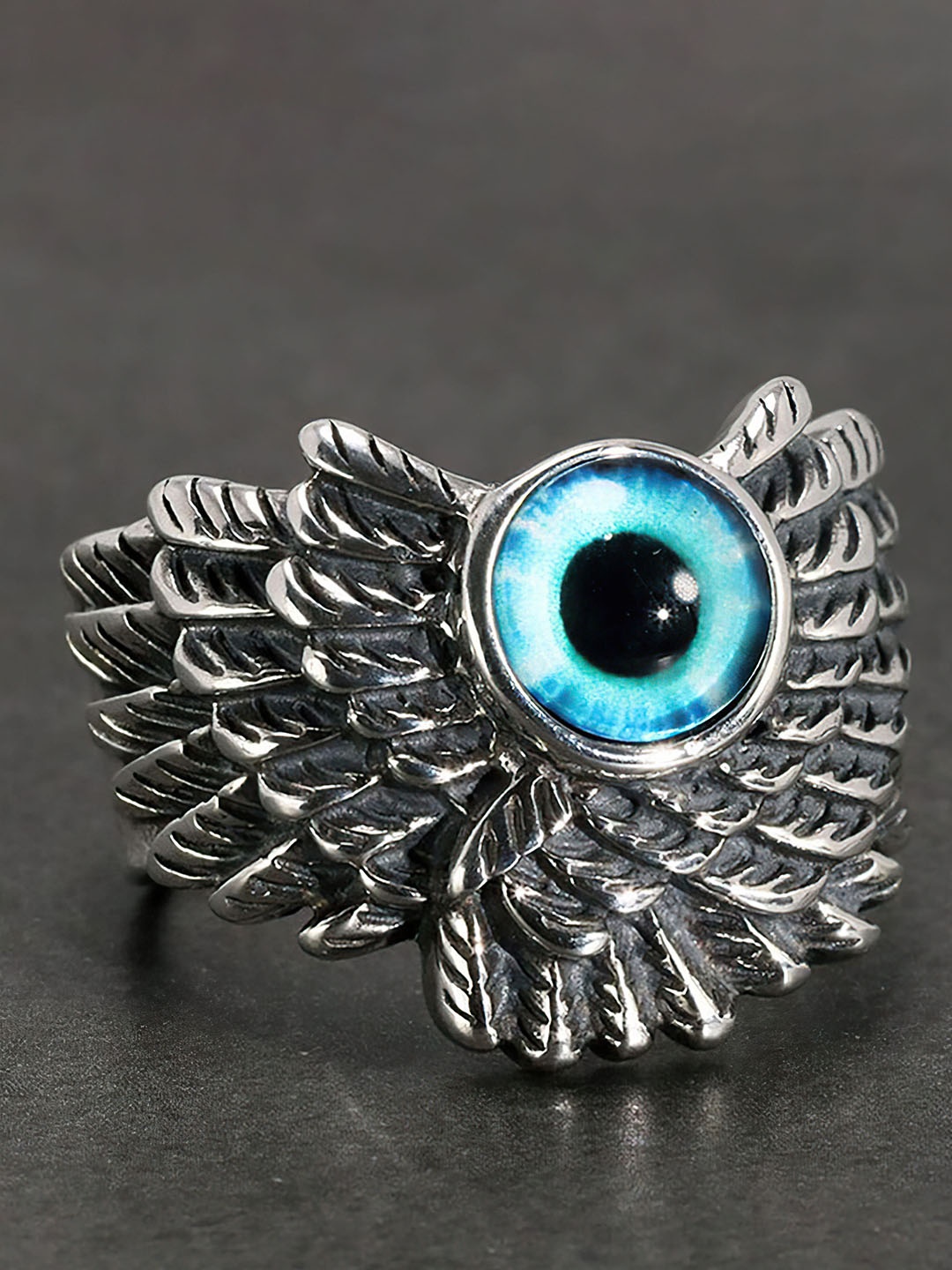 

Fashion Frill Silver-Plated & Evil Eye-Shaped Oxidised Adjustable Finger Ring