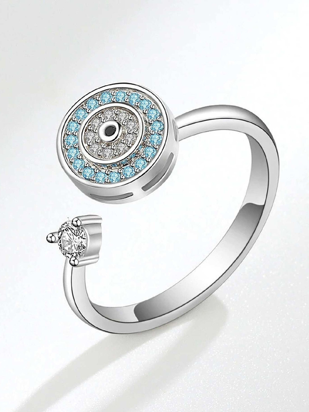 

Fashion Frill Silver-Plated CZ-Studded Rotate Adjustable Finger Ring