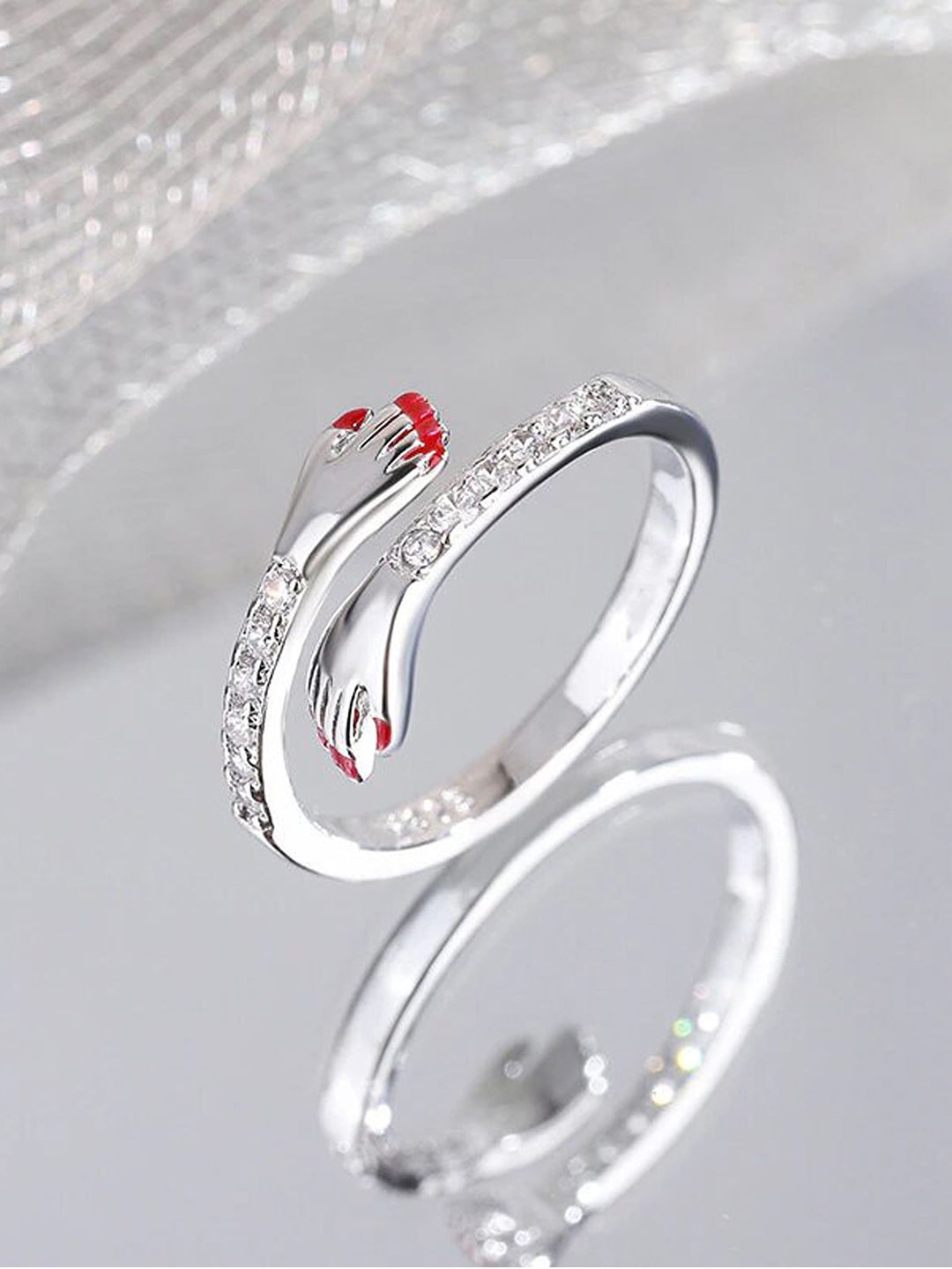 

Fashion Frill Silver-Plated CZ-Studded Adjustable Hug Finger Ring