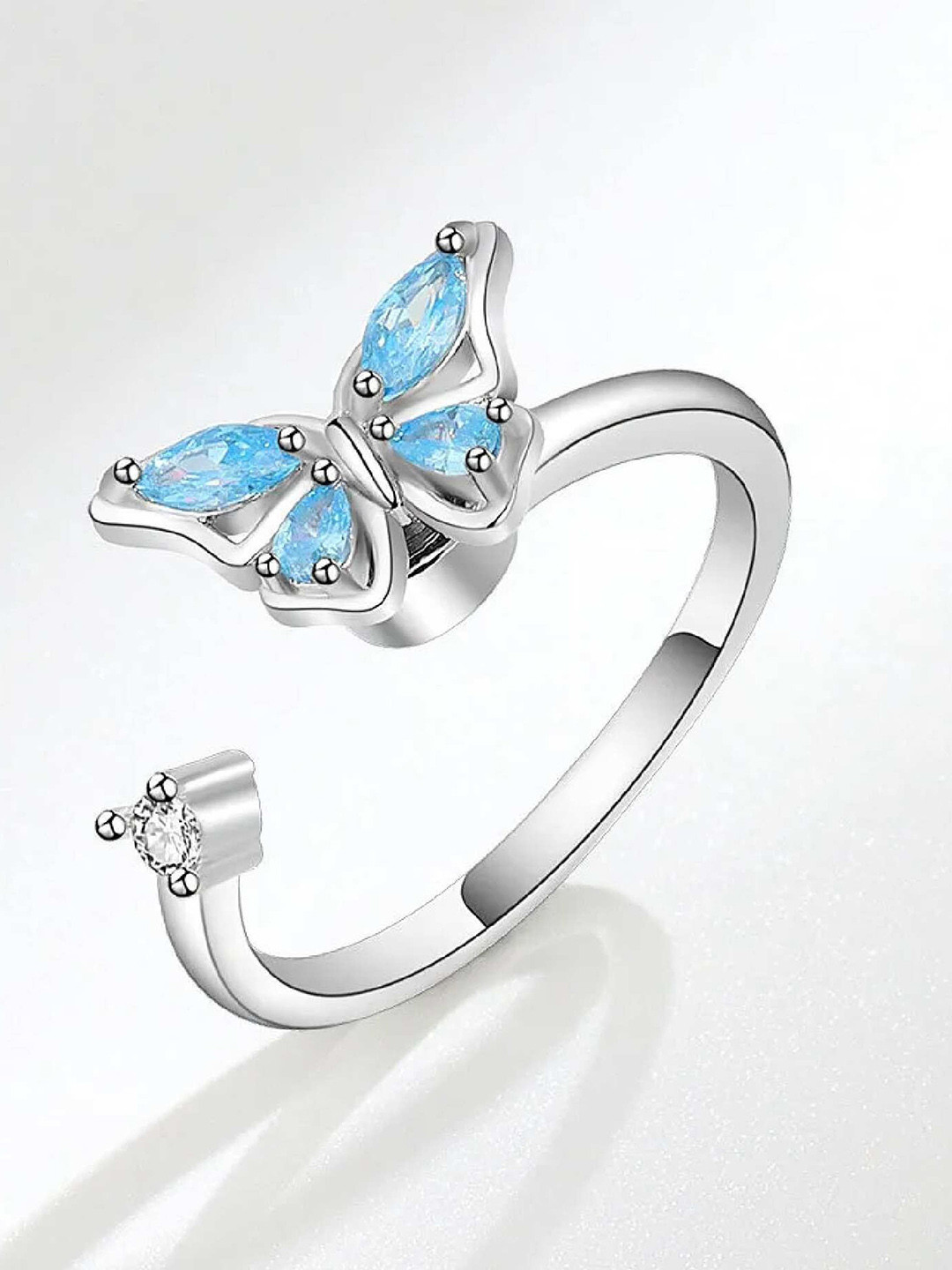 

Fashion Frill Silver-Plated Crystal-Studded Butterfly Adjustable Finger Ring