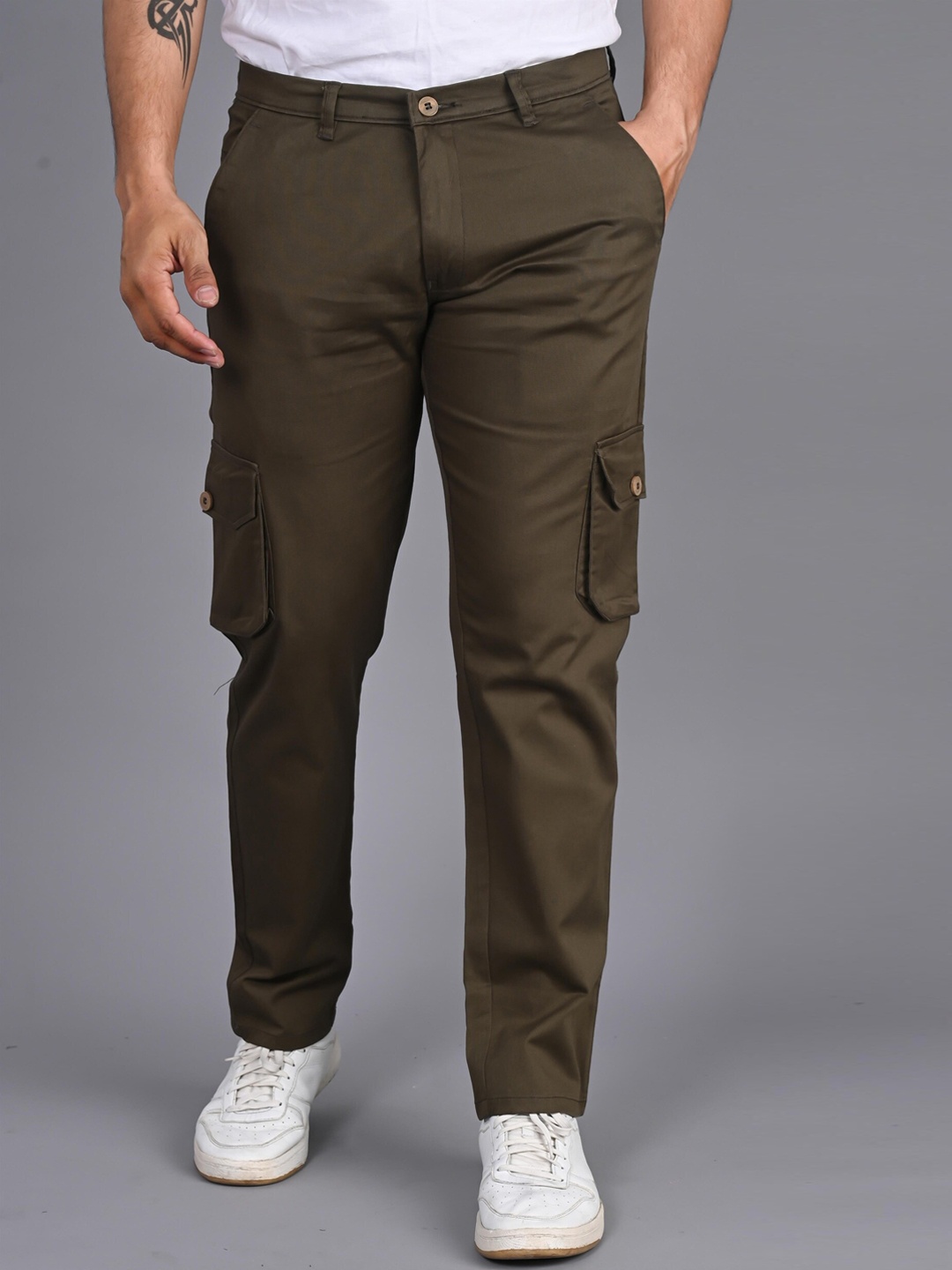 

FUBAR Men Mid-Rise Slim Fit Cargos Trousers, Green