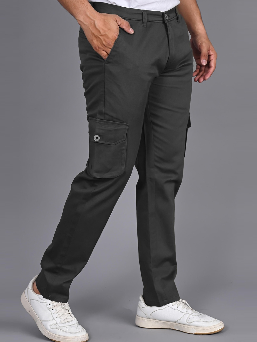 

FUBAR Men Mid-Rise Slim Fit Cargos Trousers, Grey
