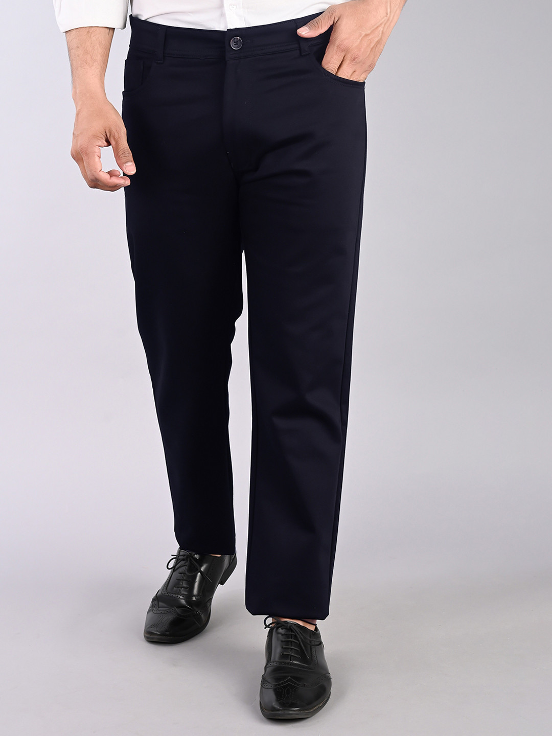 

FUBAR Men Mid-Rise Slim Fit Easy Wash Formal Trousers, Blue