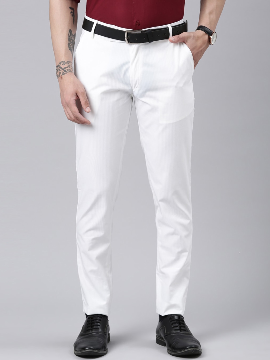 

Kryptic Men Smart Mid Rise Plain Formal Trousers, White