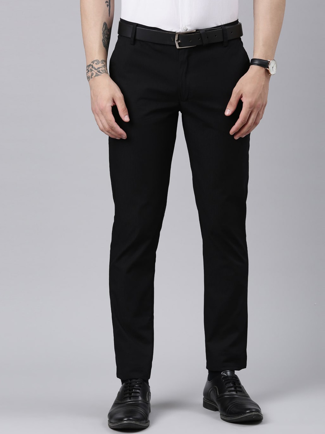 

Kryptic Men Mid-Rise Smart Fit Cotton Formal Trousers, Black