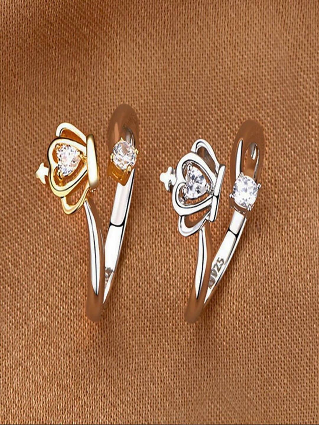 

UNIVERSITY TRENDZ Set Of 2 Silver-Plated & Gold-Plated Crystal-Studded Rings