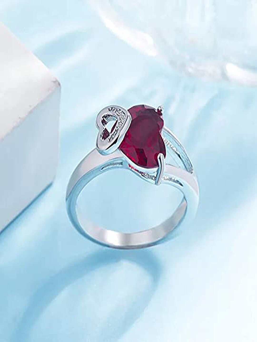 

UNIVERSITY TRENDZ Silver-Plated Crystal -Studded Heart Finger Ring