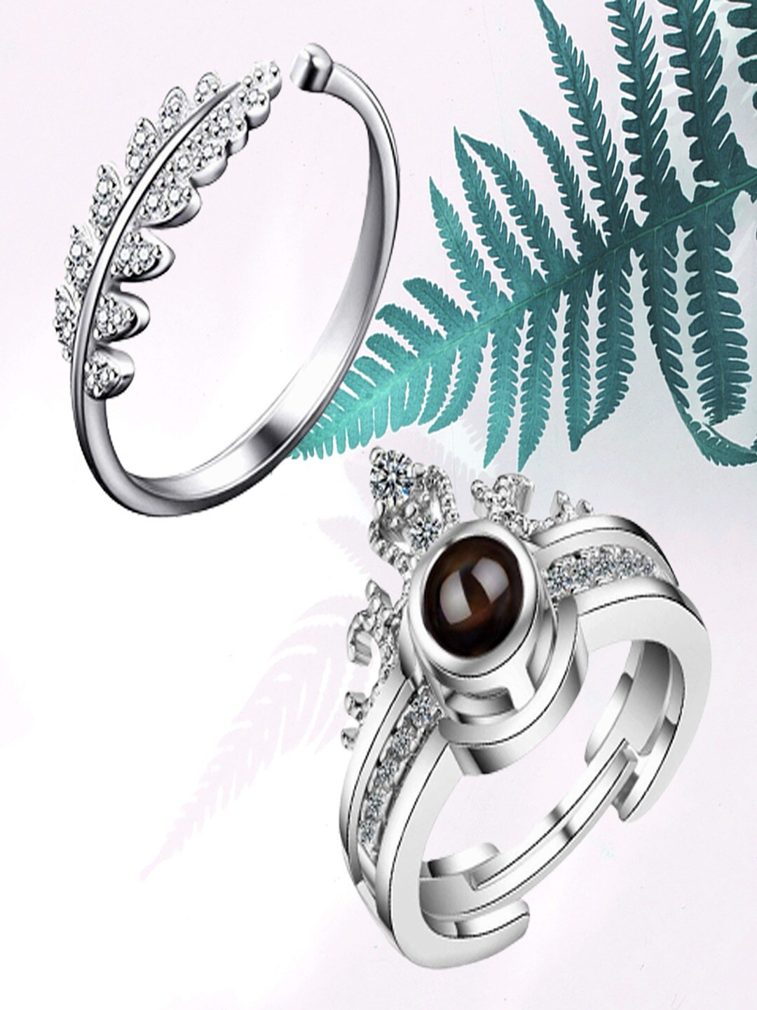 

UNIVERSITY TRENDZ Set Of 2 Silver-Plated Crystal Studded Finger Rings