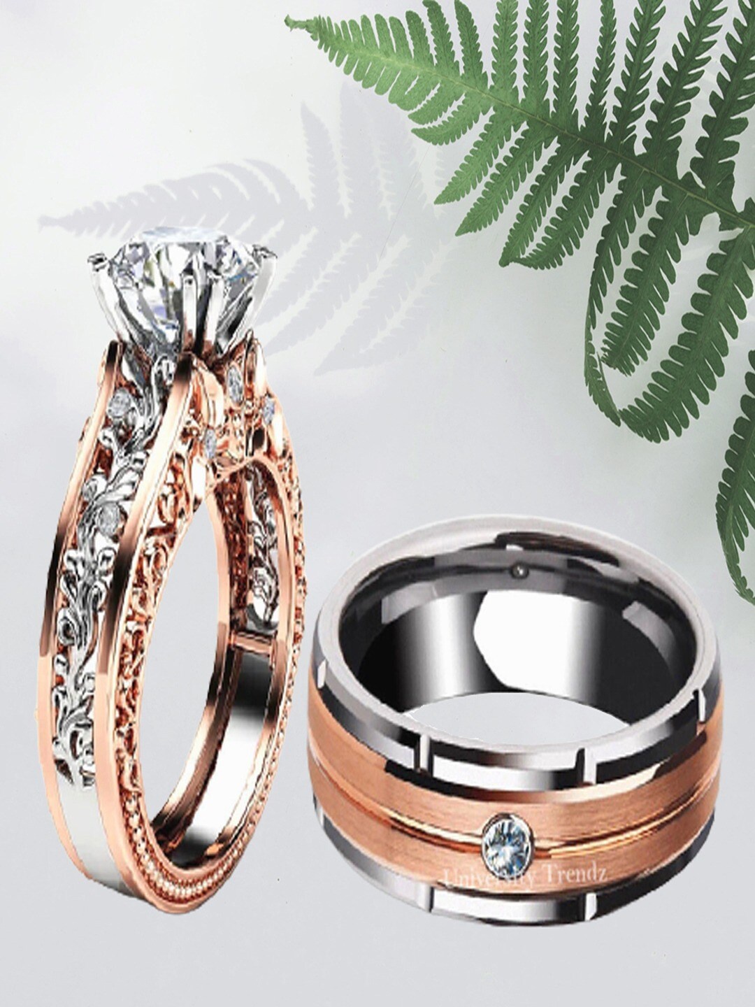 

UNIVERSITY TRENDZ Set Of 2 Rose Gold-Plated Crystals Studded Couple Finger Ring