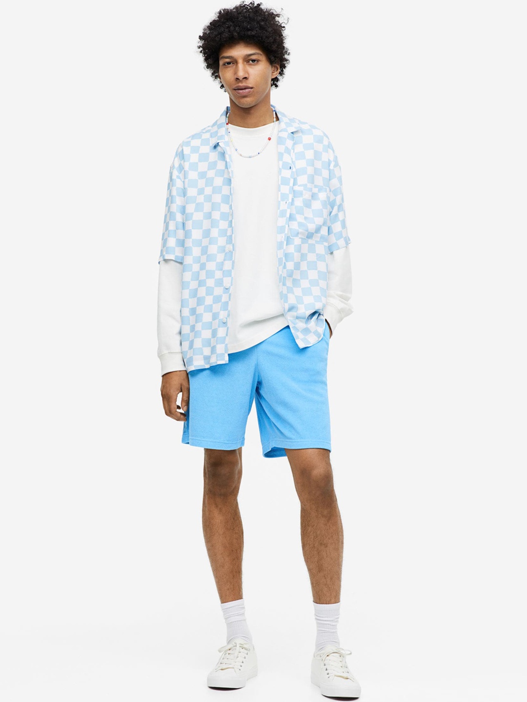 

H&M Men Relaxed Fit Knee-Length Terry Shorts, Blue