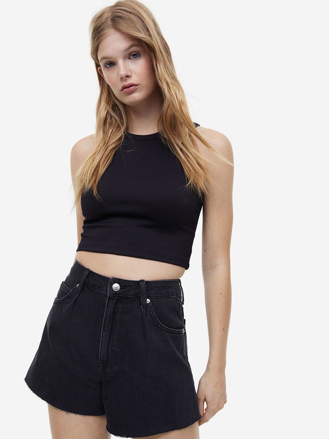 

H&M High Denim Shorts, Black