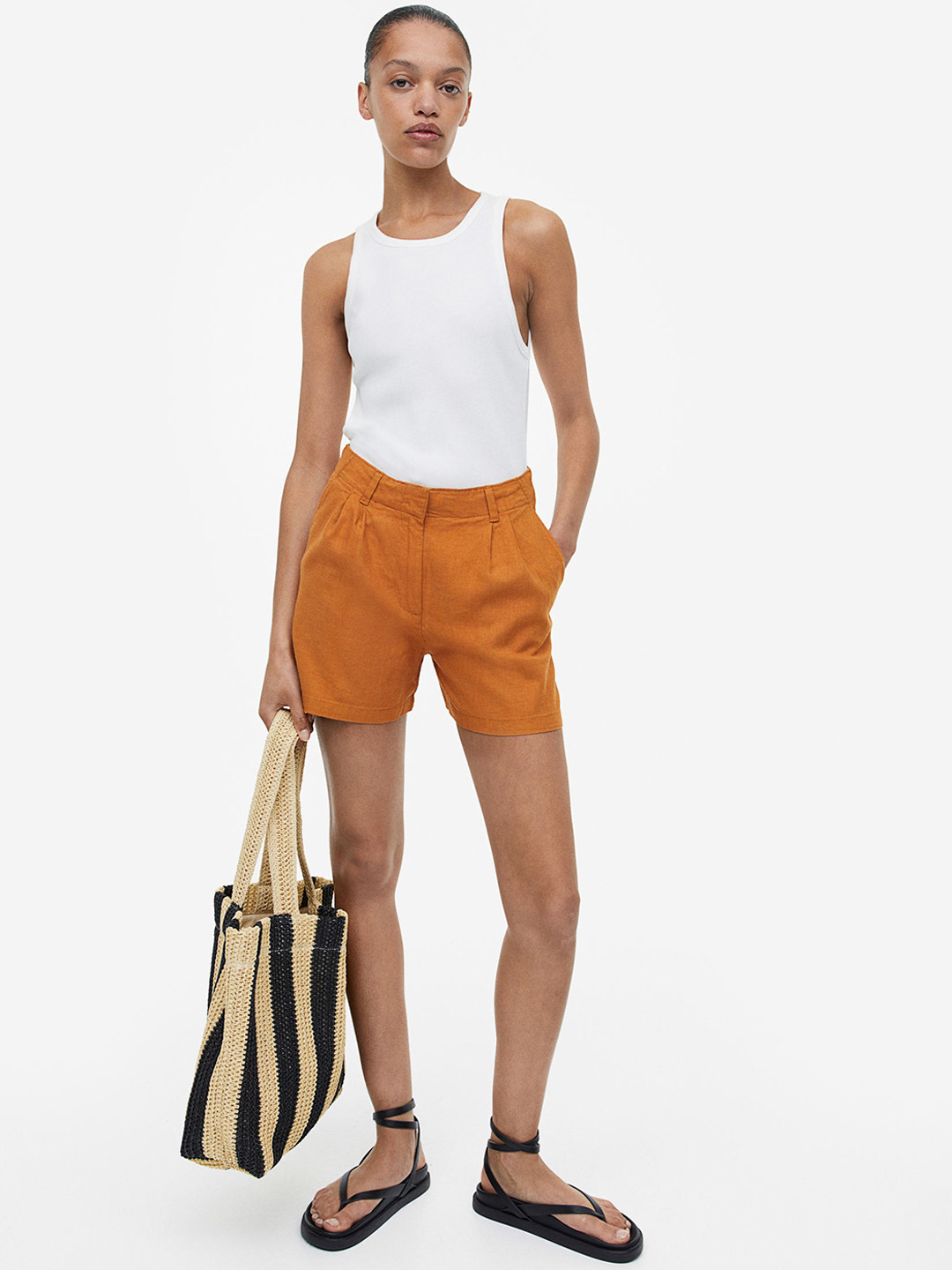 

H&M Linen-Blend Shorts, Brown