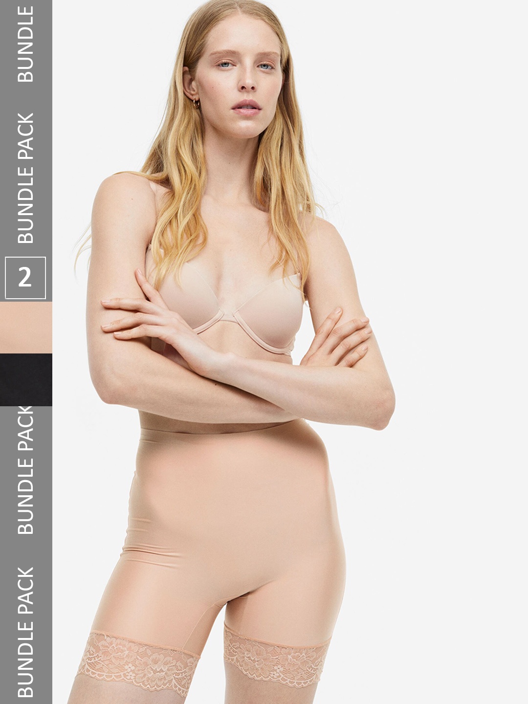 

H&M Women 2-Pack Light Shaping Microfibre Bikers, Beige