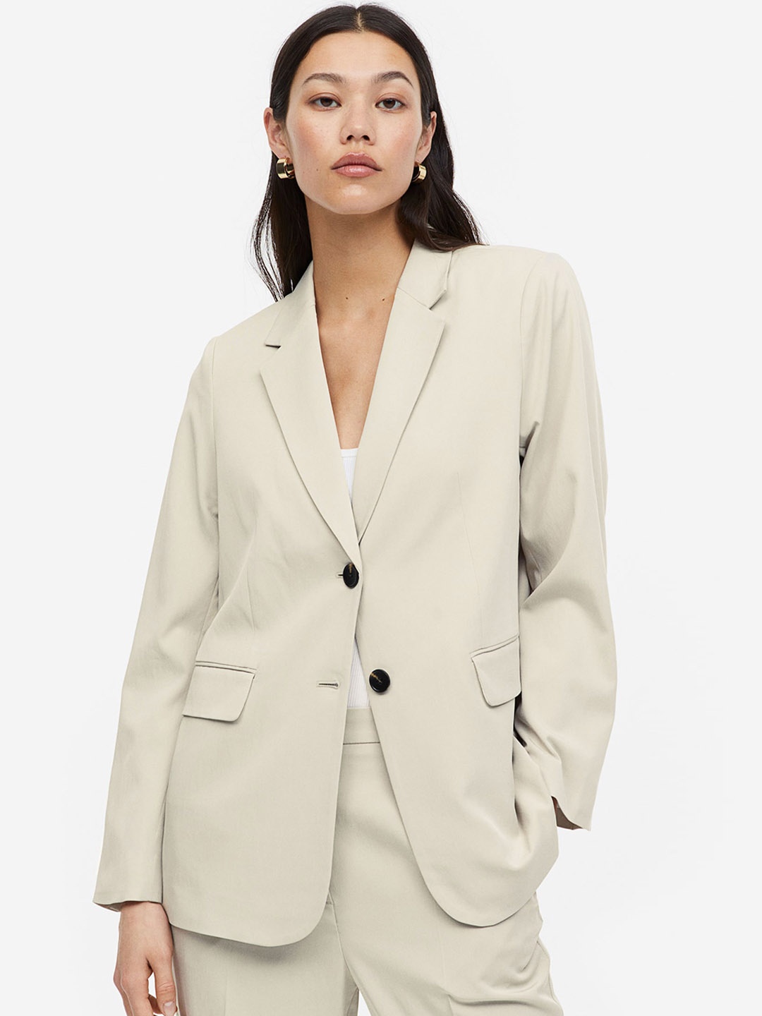 

H&M Women Single Breasted Blazer, Beige