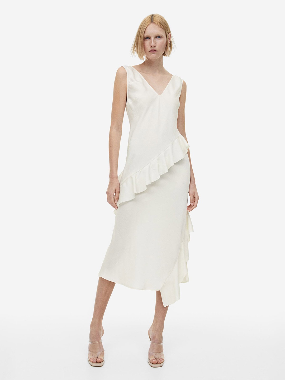 

H&M Flounce-Detail Dress, White