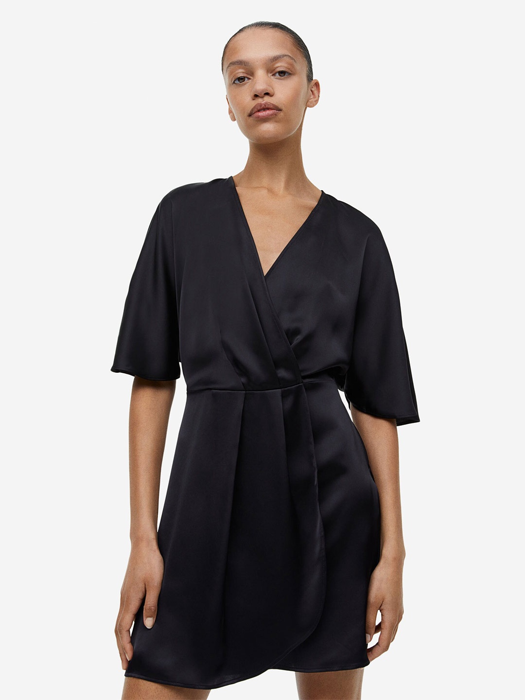

H&M Satin Wrap Dress, Black