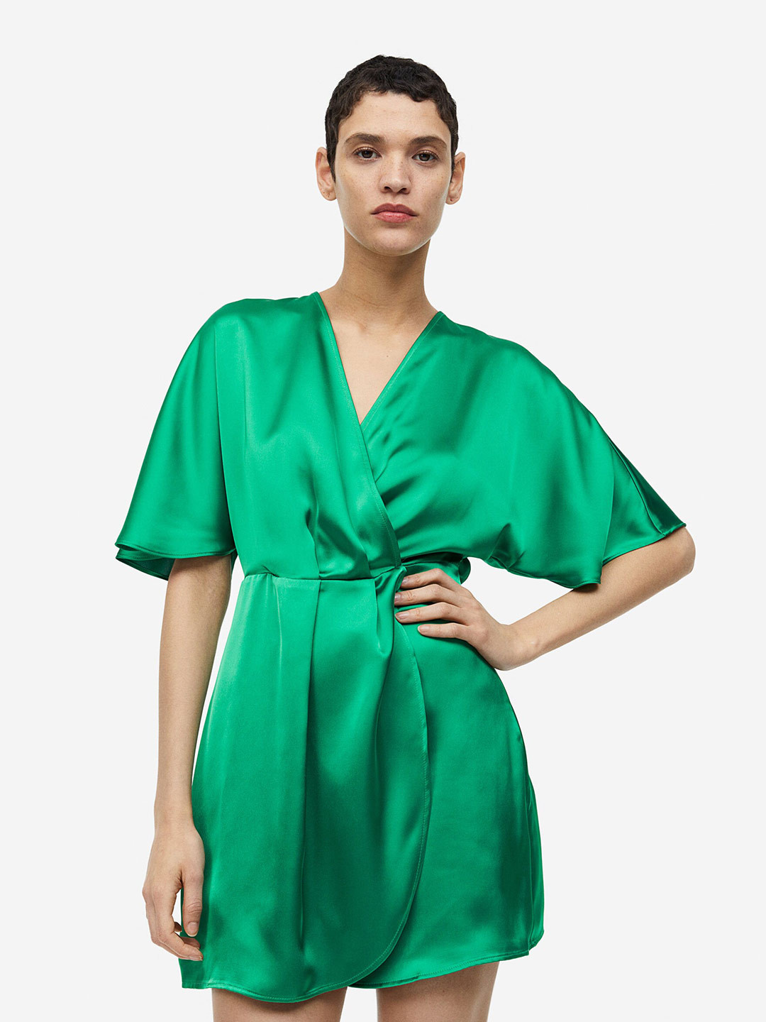 

H&M Satin Wrap Dress, Green