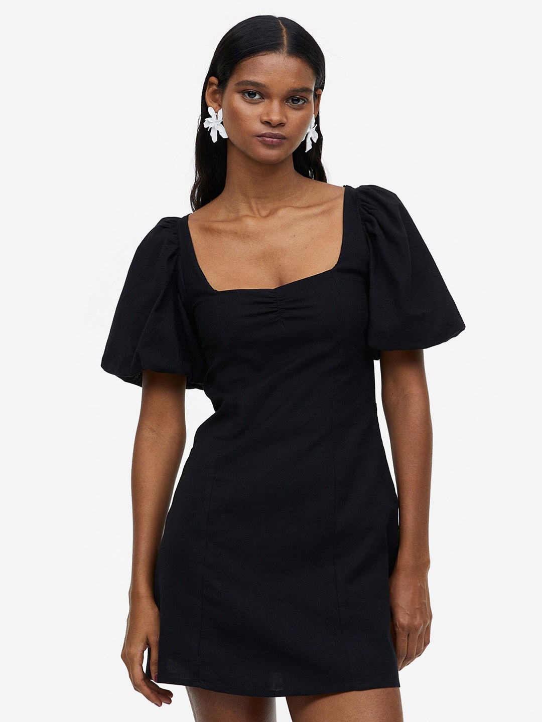 

H&M Puff-Sleeved Dress, Black