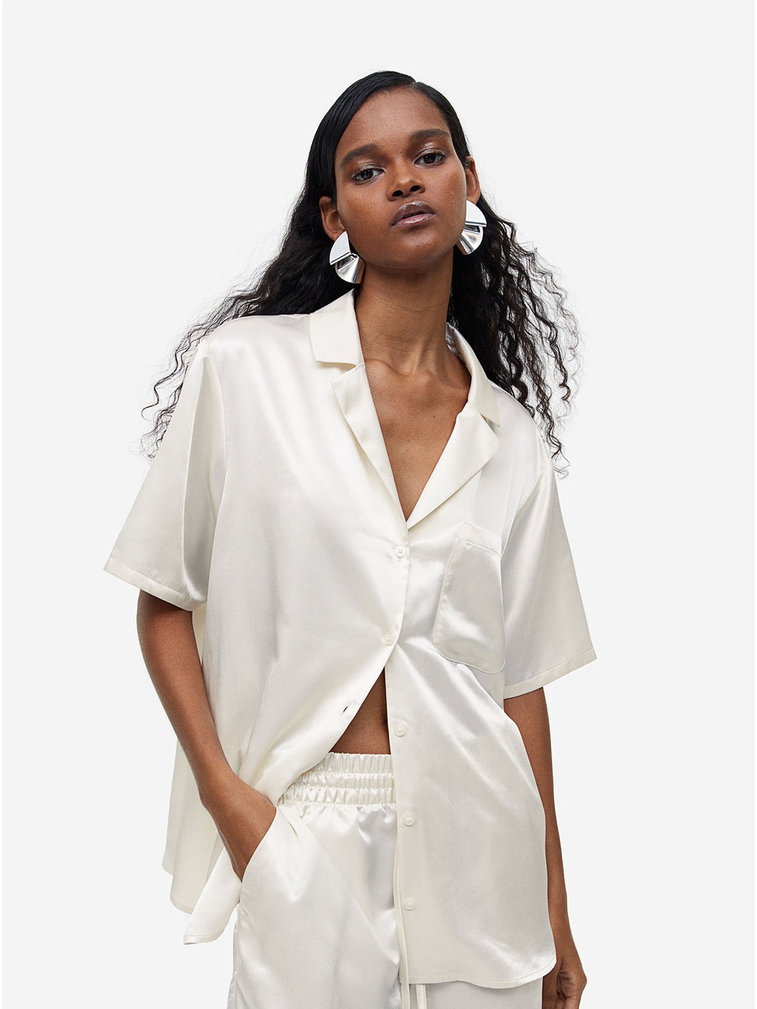

H&M Satin Resort Shirt, White