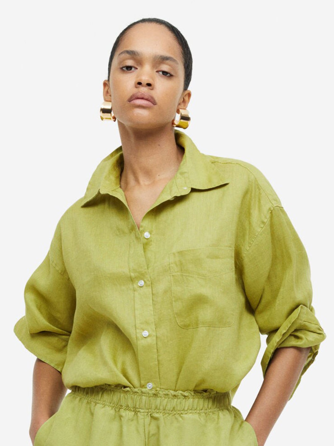 

H&M Oversized Linen Shirt, Green